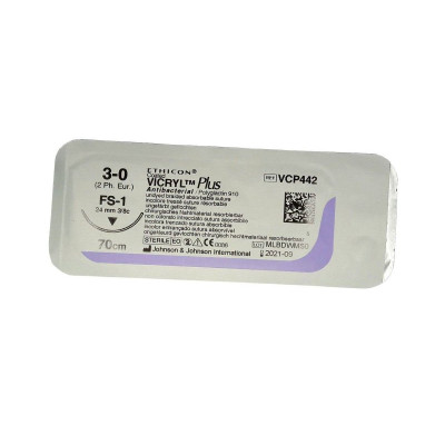 Шовний матеріал VICRYL PLUS (плетений, не забарвлений) 70 см, 3/0