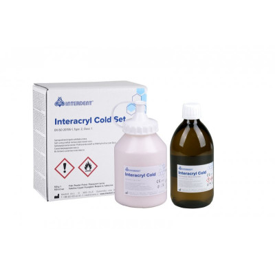 Пластмаса INTERACRYL COLD рожева з прожилками 100 г + 100 мл, INTERDENT 1507
